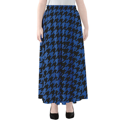 Blue And Black Houndstooth Print Chiffon Maxi Skirt