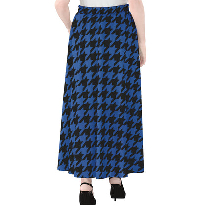 Blue And Black Houndstooth Print Chiffon Maxi Skirt