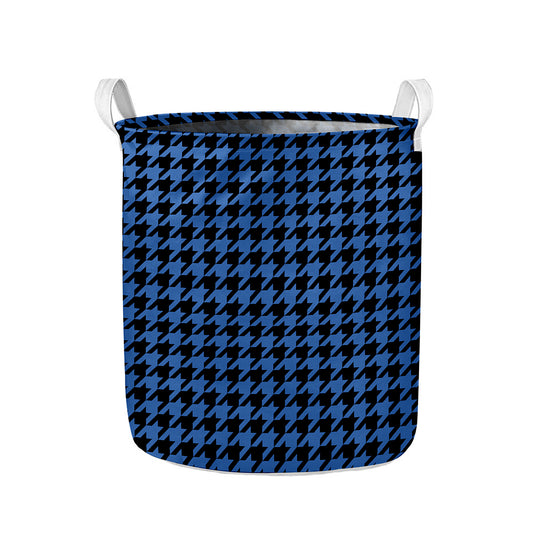 Blue And Black Houndstooth Print Collapsible Laundry Basket