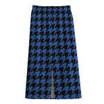 Blue And Black Houndstooth Print Cotton Front Slit Maxi Skirt