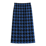 Blue And Black Houndstooth Print Cotton Front Slit Maxi Skirt