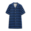 Blue And Black Houndstooth Print Cotton Hawaiian Shirt