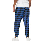 Blue And Black Houndstooth Print Cotton Pants
