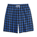 Blue And Black Houndstooth Print Cotton Shorts