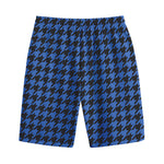 Blue And Black Houndstooth Print Cotton Shorts