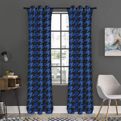 Blue And Black Houndstooth Print Curtain