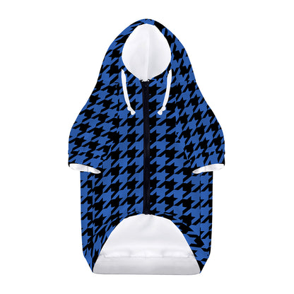 Blue And Black Houndstooth Print Dog Zip Up Hoodie