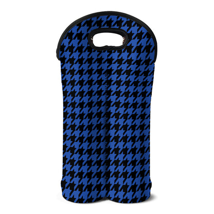 Blue And Black Houndstooth Print Double Neoprene Wine Tote