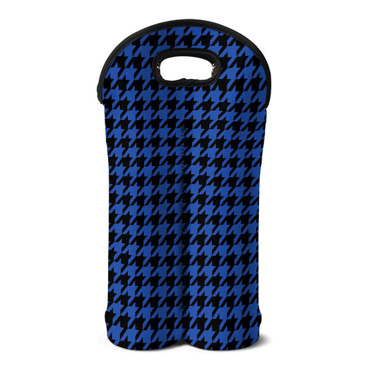 Blue And Black Houndstooth Print Double Neoprene Wine Tote