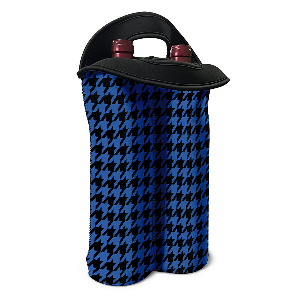 Blue And Black Houndstooth Print Double Neoprene Wine Tote
