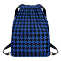 Blue And Black Houndstooth Print Drawstring Backpack