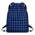 Blue And Black Houndstooth Print Drawstring Backpack