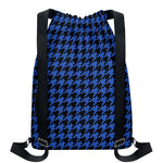Blue And Black Houndstooth Print Drawstring Backpack