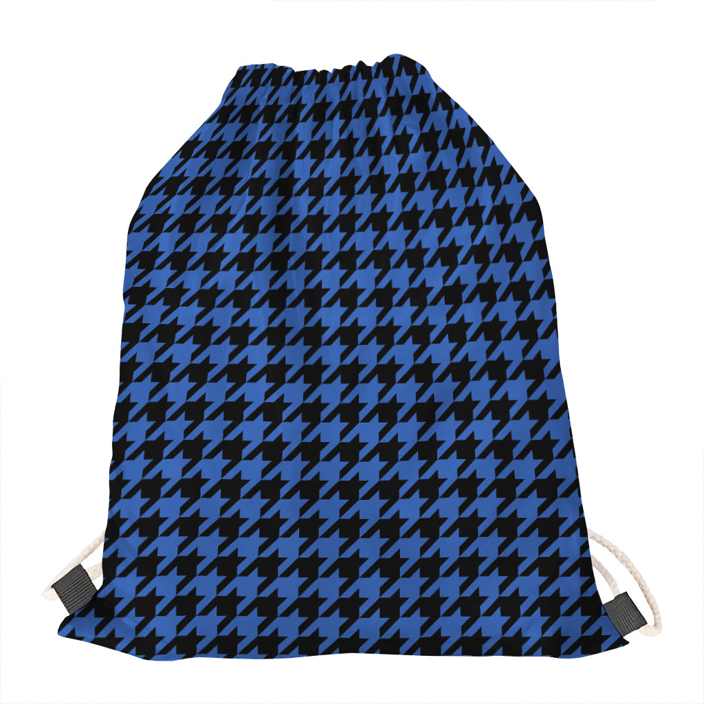 Blue And Black Houndstooth Print Drawstring Bag