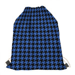 Blue And Black Houndstooth Print Drawstring Bag