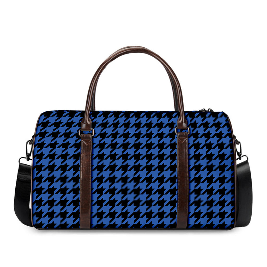 Blue And Black Houndstooth Print Duffle Bag