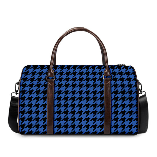 Blue And Black Houndstooth Print Duffle Bag