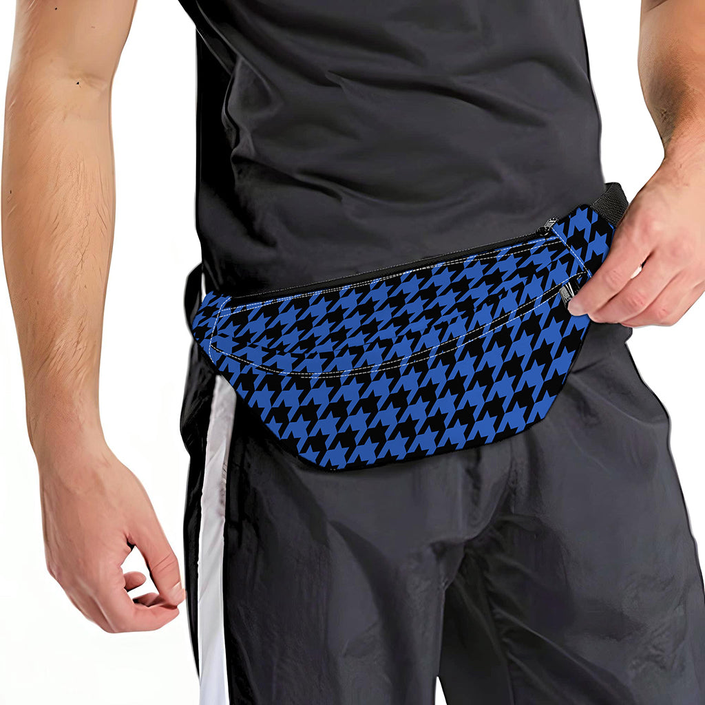 Blue And Black Houndstooth Print Fanny Pack
