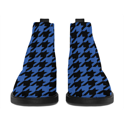 Blue And Black Houndstooth Print Flat Ankle Boots