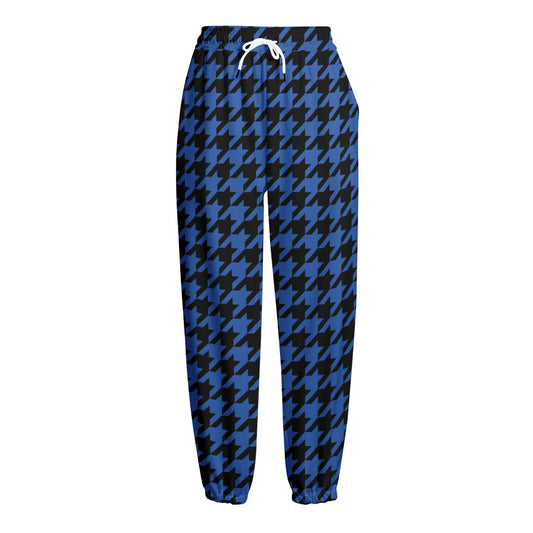Blue And Black Houndstooth Print Fleece Lined Knit Pants