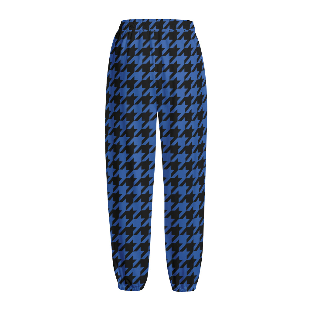 Blue And Black Houndstooth Print Fleece Lined Knit Pants