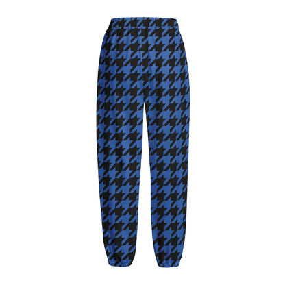 Blue And Black Houndstooth Print Fleece Lined Knit Pants
