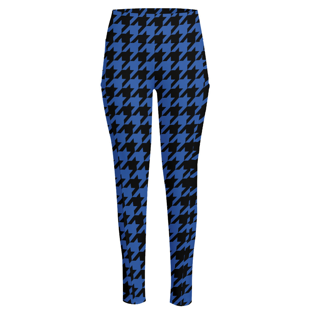 Blue And Black Houndstooth Print High-Waisted Pocket Leggings