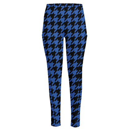 Blue And Black Houndstooth Print High-Waisted Pocket Leggings