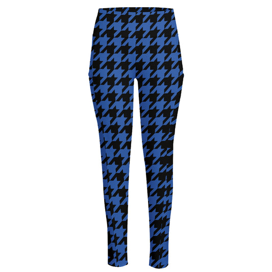 Blue And Black Houndstooth Print High-Waisted Pocket Leggings