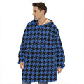 Blue And Black Houndstooth Print Hoodie Blanket