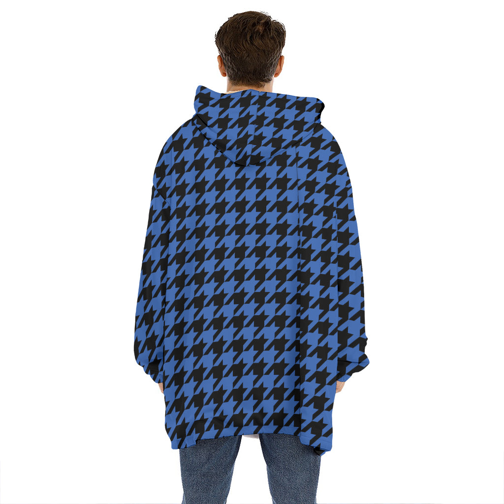 Blue And Black Houndstooth Print Hoodie Blanket