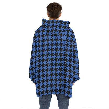 Blue And Black Houndstooth Print Hoodie Blanket
