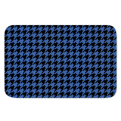 Blue And Black Houndstooth Print Indoor Door Mat