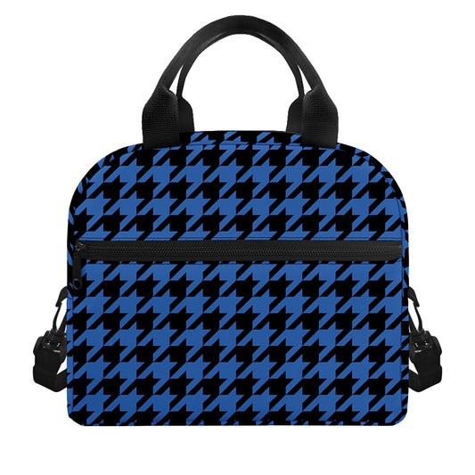 Blue And Black Houndstooth Print Insulated Lunch Bag