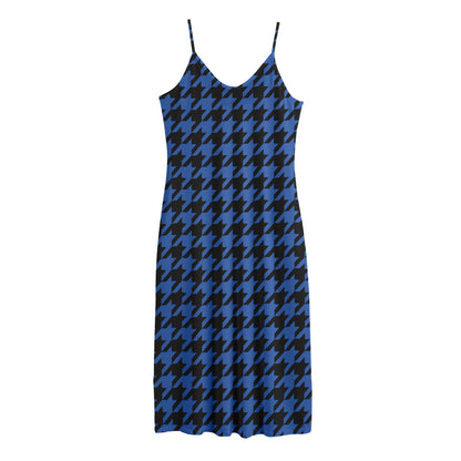 Blue And Black Houndstooth Print Jersey Midi Cami Dress