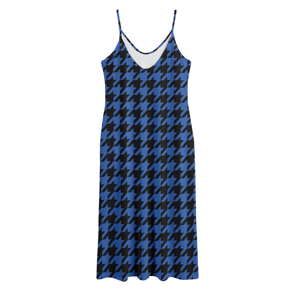 Blue And Black Houndstooth Print Jersey Midi Cami Dress
