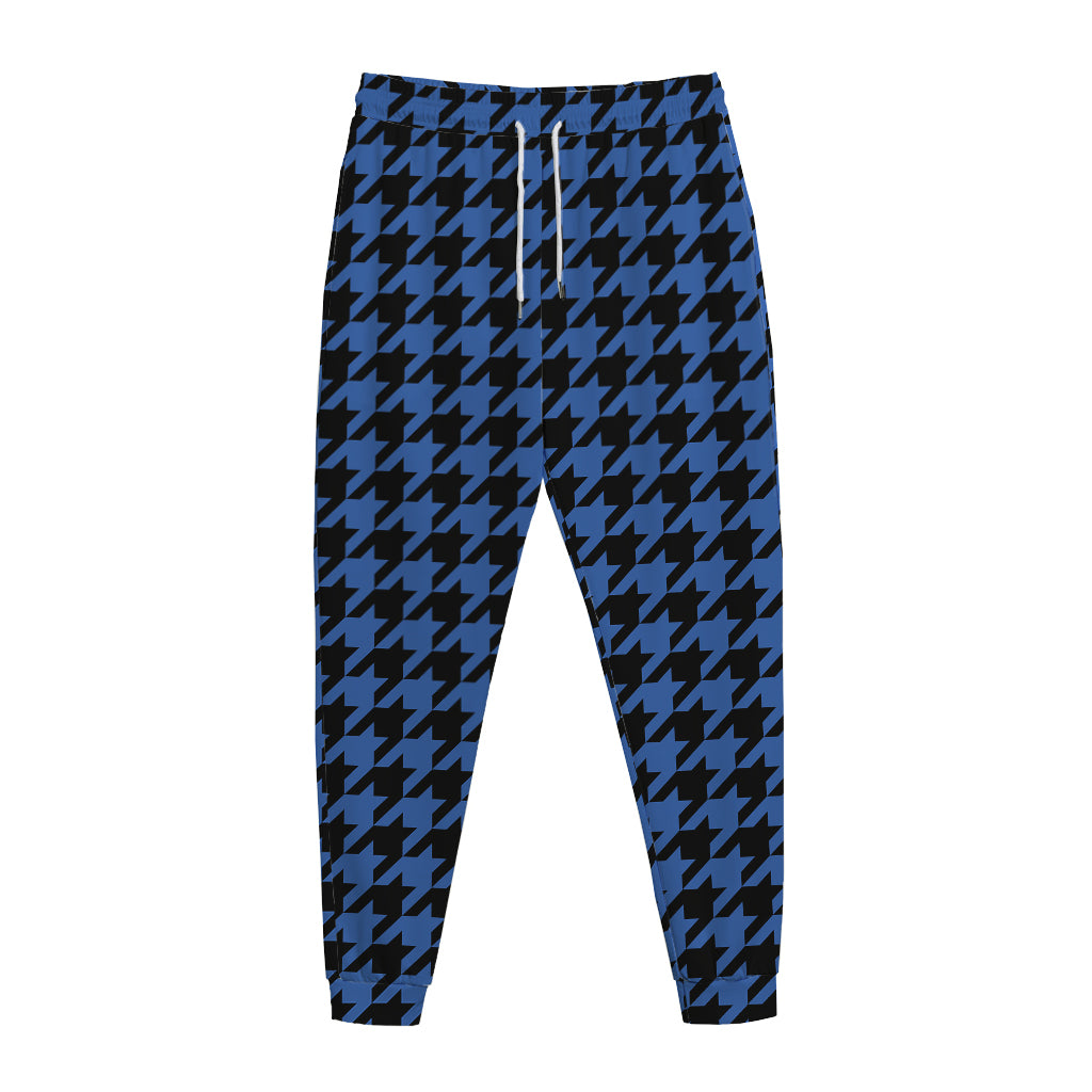 Blue And Black Houndstooth Print Jogger Pants