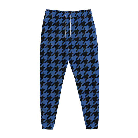 Blue And Black Houndstooth Print Jogger Pants