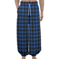 Blue And Black Houndstooth Print Lantern Pants