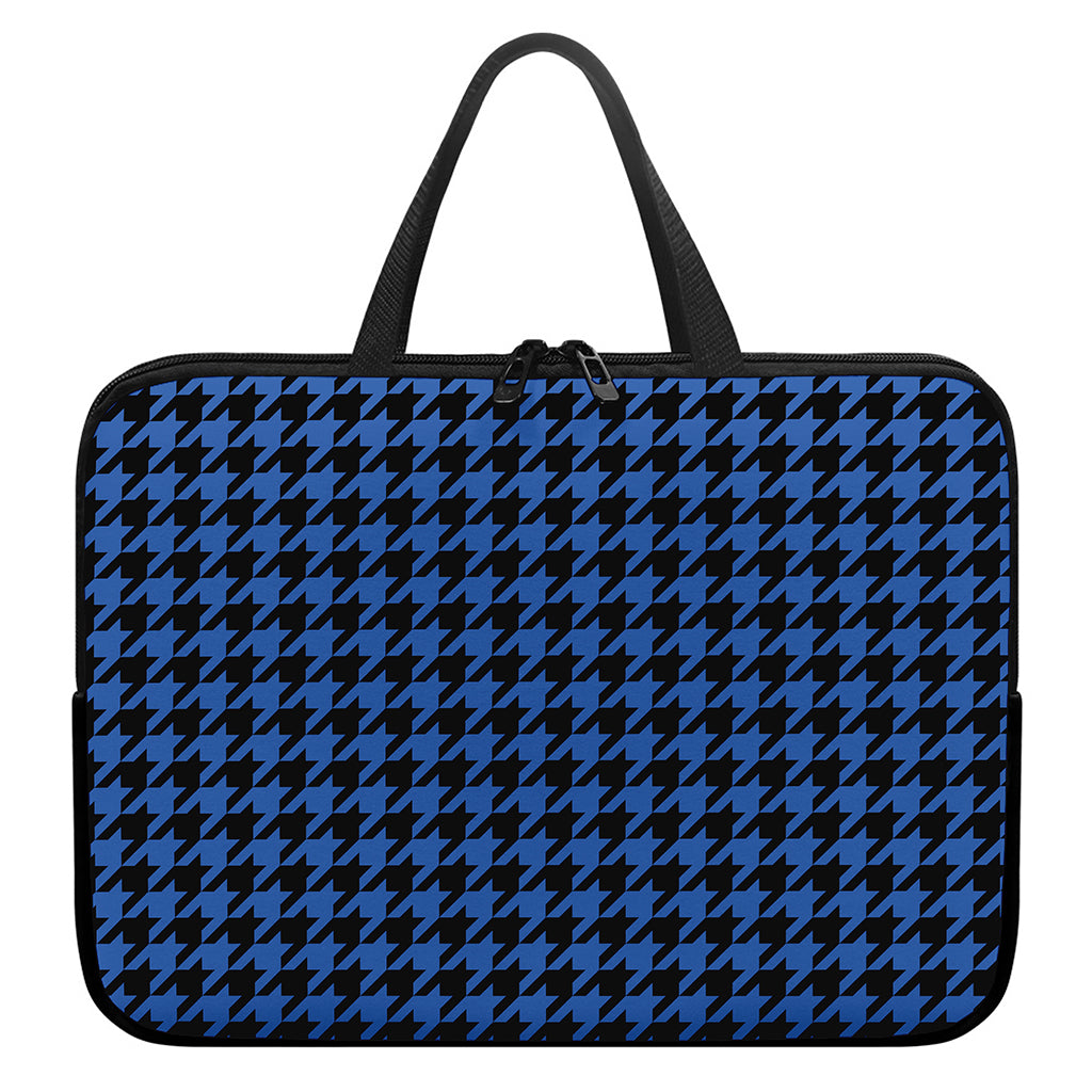 Blue And Black Houndstooth Print Laptop Sleeve With Handle