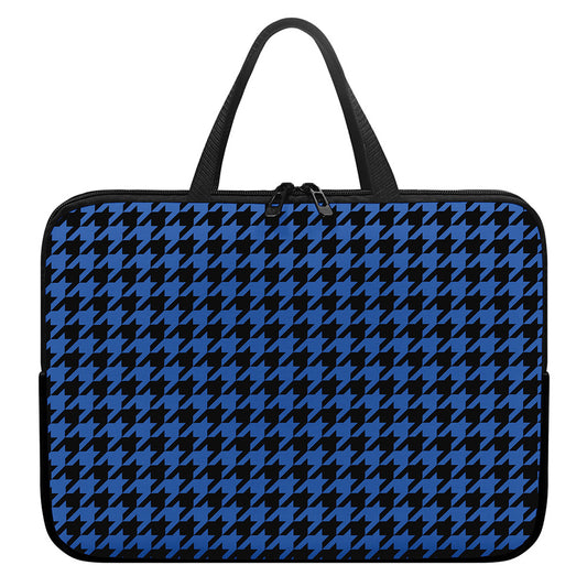 Blue And Black Houndstooth Print Laptop Sleeve With Handle