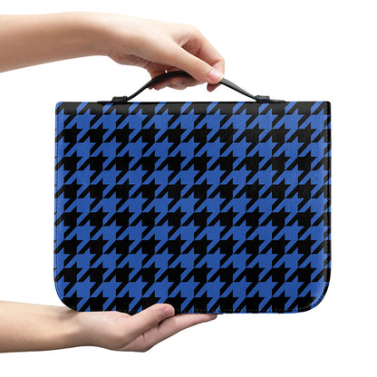 Blue And Black Houndstooth Print Leather Bible Cover