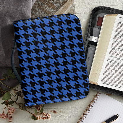 Blue And Black Houndstooth Print Leather Bible Cover