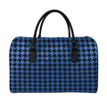 Blue And Black Houndstooth Print Leather Duffel Bag