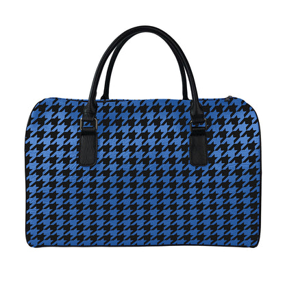 Blue And Black Houndstooth Print Leather Duffle Bag