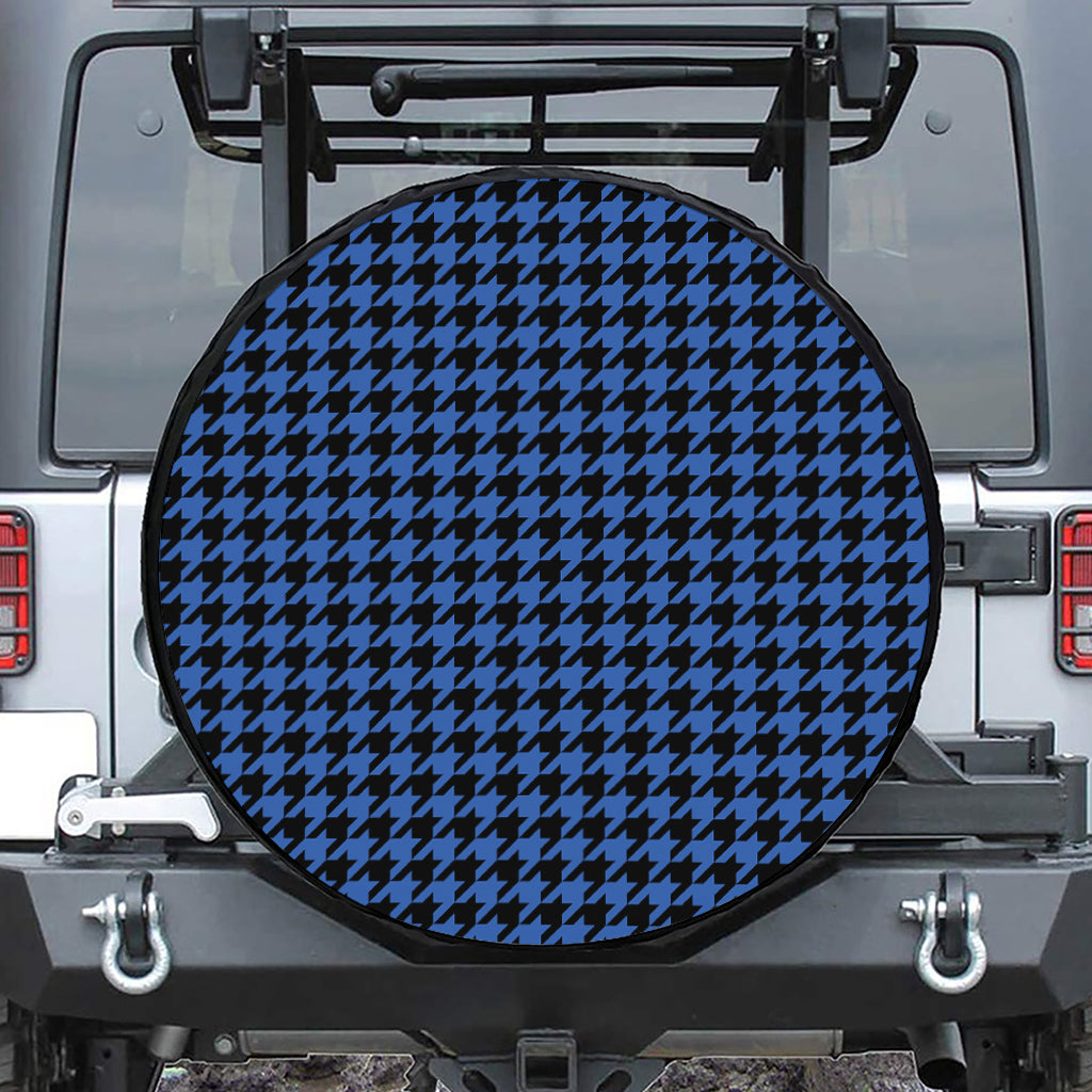 Blue And Black Houndstooth Print Leather Spare Tire Cover