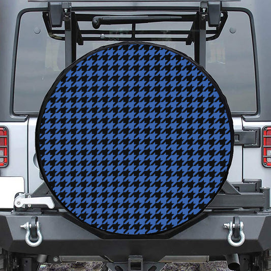 Blue And Black Houndstooth Print Leather Spare Tire Cover
