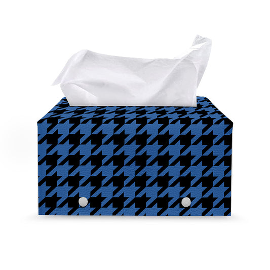 Blue And Black Houndstooth Print Leather Tissue Box Cover