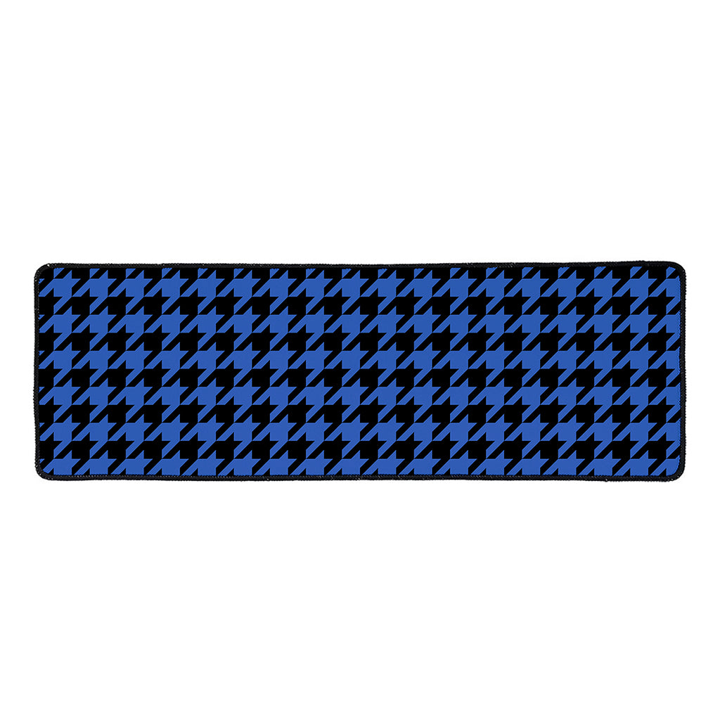 Blue And Black Houndstooth Print Long Kitchen Mat