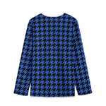 Blue And Black Houndstooth Print Long Sleeve Short Coat